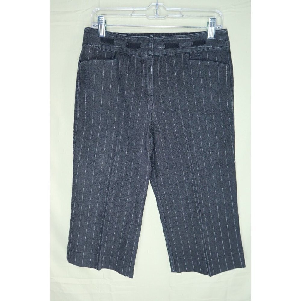 Larry Levine City Shorts Stretch Cotton Charcoal Pin Stripe Womens Size 8 EUC